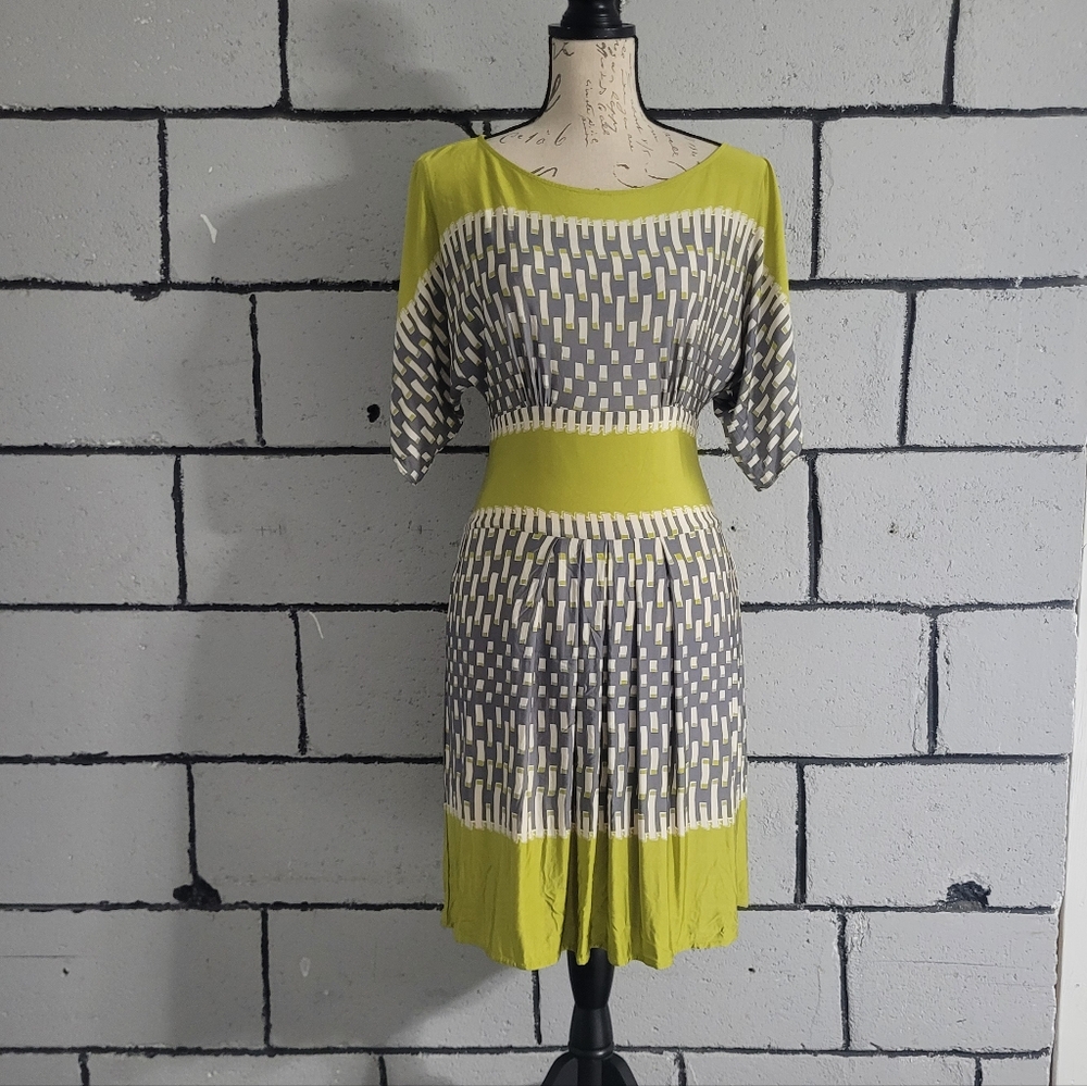 BCBGMaxAzria Green and Gray Midi Dress